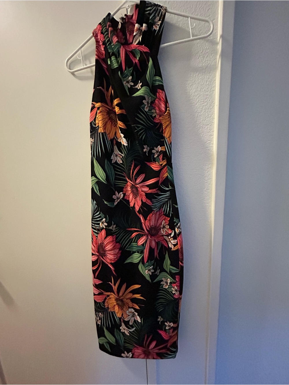 RACHEL Rachel Roy Black Midi Dress with Pink & Orange Floral Print